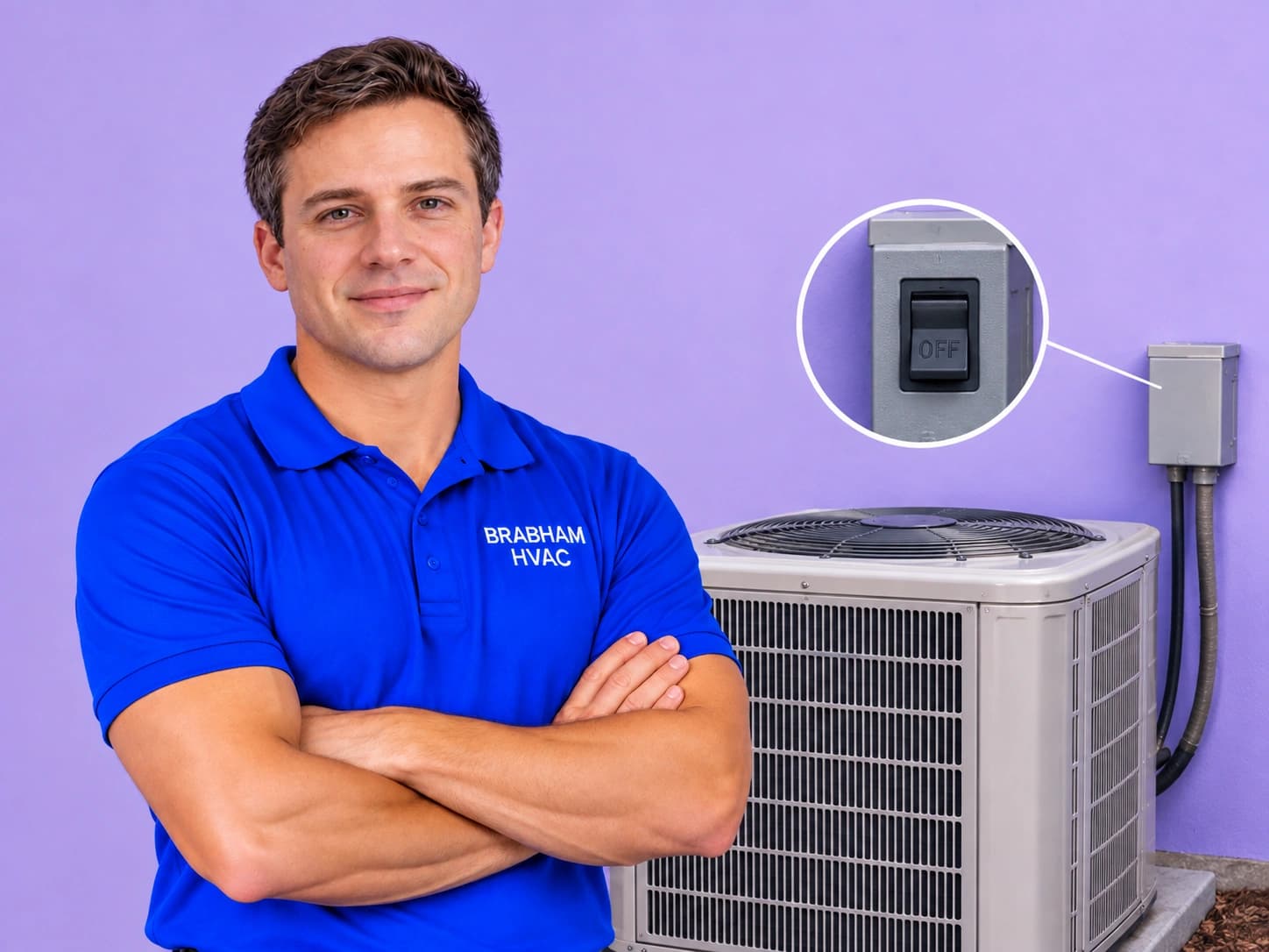 Outdoor AC disconnect switch next to the condenser unit